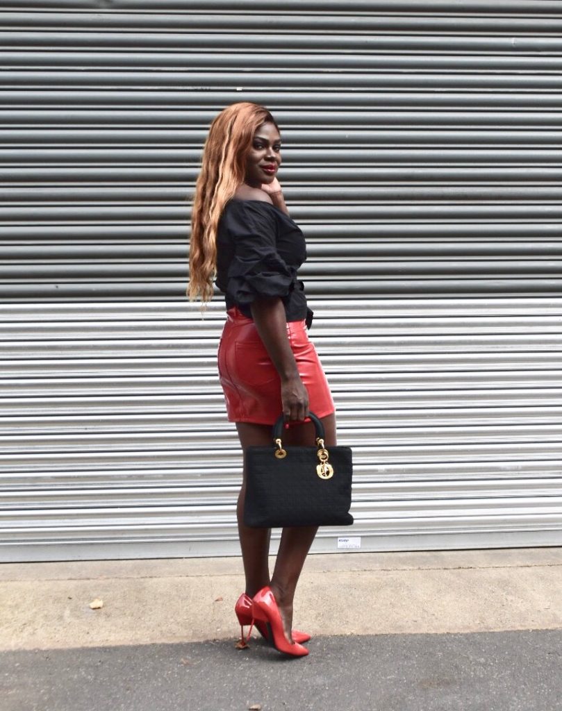 Black Wrap Top + Red Mini Skirt In London